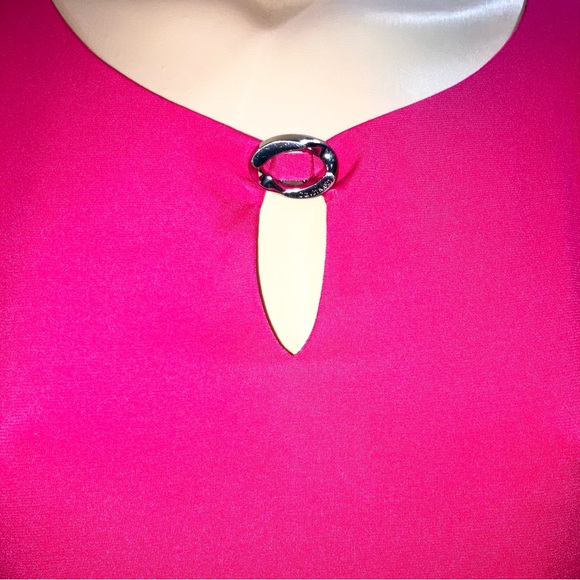 Calvin Klein Womens Top Cherry Red Silver Ring Boatneck Long Sleeves Sz Medium - Picture 4 of 7